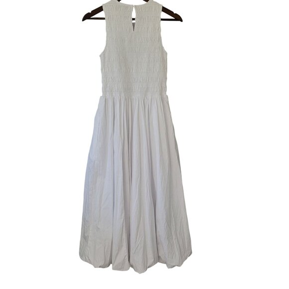 Madewell The Melody Bubble-Hem Smocked Midi Dress in Poplin Size XS White NWOT - Picture 2 of 10